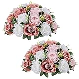 NUPTIO Blume Hochzeit Tafelaufsätze für Tische 2 Stück 35cm Durchmesser Staubiges Rosa & Weiß Künstliche...