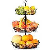 Chefarone Obst Etagere 3 Etagen - Etagere Obst für mehr Platz auf der Arbeitsplatte - dekorativer Obstkorb schwarz...