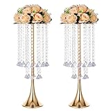 Inweder Gold Vase Tafelaufsätze Tischdeko - 2 Stück Metall Blumenständer für Hochzeit mit Kronleuchter Kristall...