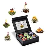 Creano 6 Teeblumen Geschenkbox weißer, schwarzer & grüner Tee in edler Magnetbox mit Silberprägung - 6...