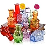 DEAYOU 10 Stück Glasvasen, kleine transparente Blumenvase für Tafelaufsatz, Mini-Vintage-Blumenflasche, Bunte...