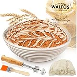 Walfos Gärkorb Set, Rundes Gärkorb zum brotbacken 23 CM, aus natürlichem Rattan, Inklusive Brotmesser,...