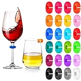 Luvadeyo Glasmarker, Glasmarker Silicon, 24 PCS Wiederverwendbarer Gemischter Farbbecher Charm Weinglasring für...