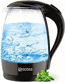 Glas Wasserkocher Schwarz 2200 Watt | 1,7 Liter | Teekocher | 100% BPA FREI | Blaue LED Beleuchtung | Teekocher |...