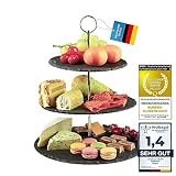 Dimono® Etagere Premium Servier-Ständer 3-Etagen; Servier-Tablett aus echten Schiefer-Naturstein für Desserts,...