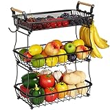 Obstkorb mit 3 Etagen und 2 Bananenaufhängern, Arbeitsplatte, Obst, Gemüsekorb, Schüssel für Küchentheke,...