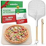 STOKEFIRE Premium Pizzastein | Codierit Stein für Backofen, Gasgrill & Holzkohlegrill inkl. Pizzaschieber Auch...