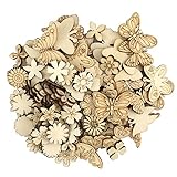quiodok 200 Stück Schmetterling und Blumen Holzscheiben DIY Handwerk Holz Log Scheiben Blatt Formen Dekoration...