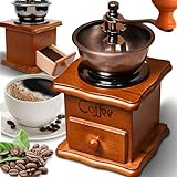 Retoo Kaffeemühle, Braun Retro Manuelle Kaffeemühle auf Holz mit Handkurbel, Tragbar, Kaffee Mühle im Antik...