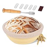 Gärkorb Set, 23cm Silikon Rund Gärkörbchen für Brot mit Bäckermesser, Faltbarer, Leicht zu Reinigen und...
