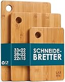 Schneidebrett Holz (3er Set) - 3 Extra Dicke Bambus-Schneidebretter - 33 x 22 cm / 28 x 22 cm / 22 x 15 cm - Die...
