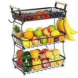 Obstkorb mit 3 Ebenen und 2 Bananen-Aufhängern für Küchenarbeitsplatte, Gemüse-Arbeitsplatte,...
