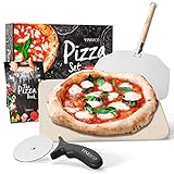 Pizzastein für Backofen & Gasgrill | Set mit Pizzaschieber Rezeptbuch Backstein & Pizzaschneider | Pizza Stein Set...