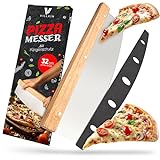 Villkin Pizzamesser mit 32cm Klinge - Scharfer Pizzaschneider aus Edelstahl mit Holzgriff - Großes Wiegemesser...