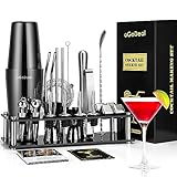 Cocktail Shaker Set, oGoDeal Boston Cocktail Shaker Schwarz mit Ständer, 27pcs Bar Equipment Barkeeper Set...