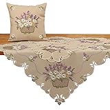 Quinnyshop Romantic Lila Lavendel Gänseblümchen Blumen Stickerei Deckchen ca. 30 x 45 cm Oval Polyester, Beige