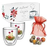 HerzensWahl Teeblumen Geschenkset | 6x Teeblumen, 2x Teetassen & Geschenkbox | Erblühtee | Teerosen Probierset |...