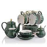 Sweejar Home 22 Stück Europäischen Stil Teeservice, Teetasse und Untertasse Set, Keramik Kaffeeset, Teeset Royal...