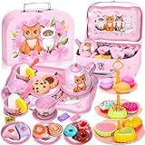 ZLPBAO 50-teiliges Teeservice Kinder, Tee Set Kinder mit Kätzchen Koffer, Teeparty Rollenspiel Spielzeug für...