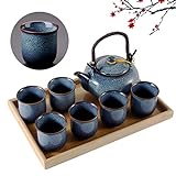 DUJUST japanische Teekanne Porzellan Set, einzigartiges chinesisches Teeservice Set mit 1 Teekanne Keramik, 6...