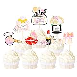 28 Stück Make-up-Cupcake-Topper, Kosmetik, Lippenstift, Wimpern, Kuchen-Picks, Make-up-Thema, Mädchen,...