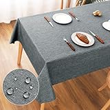 AooHome Tischdecke Abwaschbar, Grau Tischdecken 100x140cm Leinen-Optik Tischtuch aus Polyester Wasserabweisend mit...