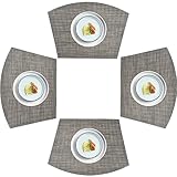 homEdge PVC-Platzset, Keil-Tischsets, waschbare Vinyl-Tischsets, für runden Tisch, 4 Stück, Leinen, Grau