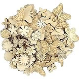 Plstod 150 Stücke Holz Schmetterlinge Kleine Holzblätter und Blumen DIY Schmetterling Holzscheiben Kleine...
